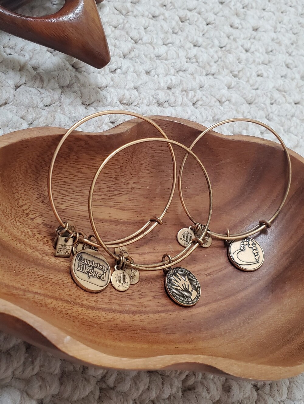 Vintage (2014) Alex and Ani gold tone bangle bracelets with charms